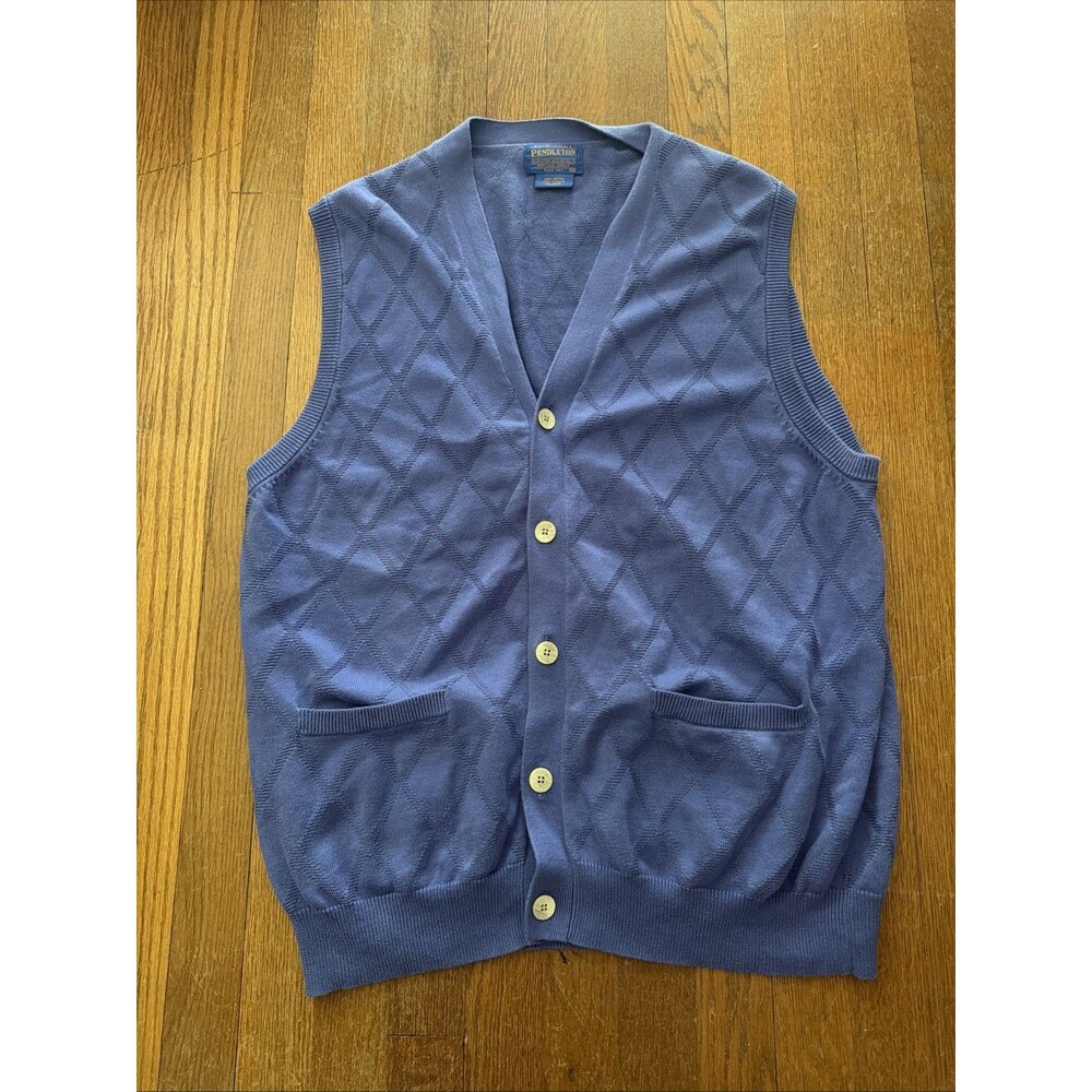 Pendleton Cardigan Vest Sweater Men's XL Purple Knit Argyle Diamond Cotton